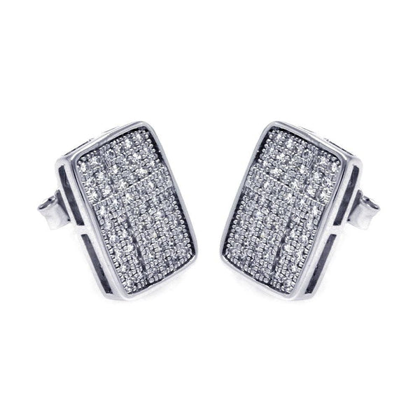Silver 925 Rhodium Plated Micro Pave Clear Rectangle CZ Stud Earrings - ACE00051 | Silver Palace Inc.