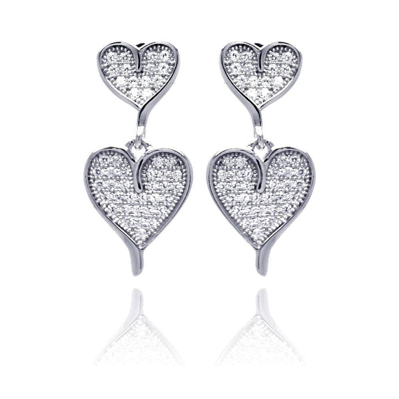 Silver 925 Rhodium Plated Micro Pave Clear Graduated Heart CZ Dangling Earrings - ACE00052 | Silver Palace Inc.