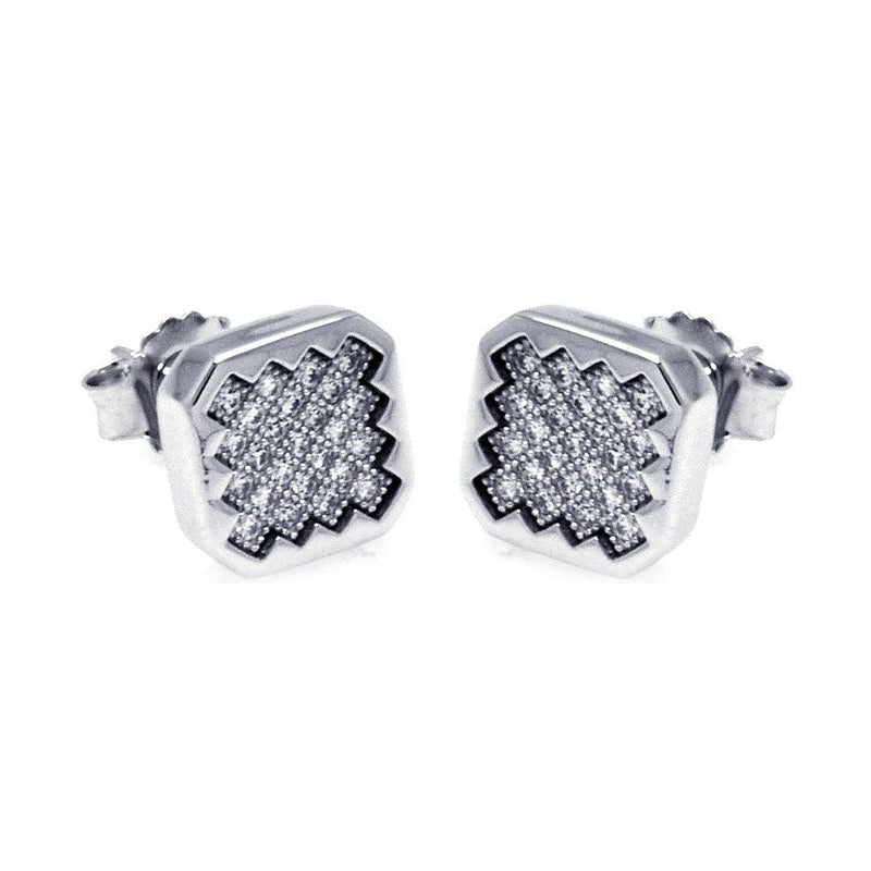 Silver 925 Rhodium Plated Micro Pave Clear Sun Square CZ Stud Earrings - ACE00053 | Silver Palace Inc.