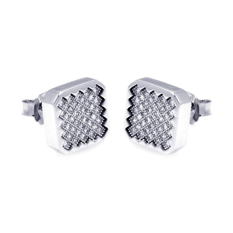 Silver 925 Rhodium Plated Micro Pave Clear Round CZ Earrings - ACE00055 | Silver Palace Inc.