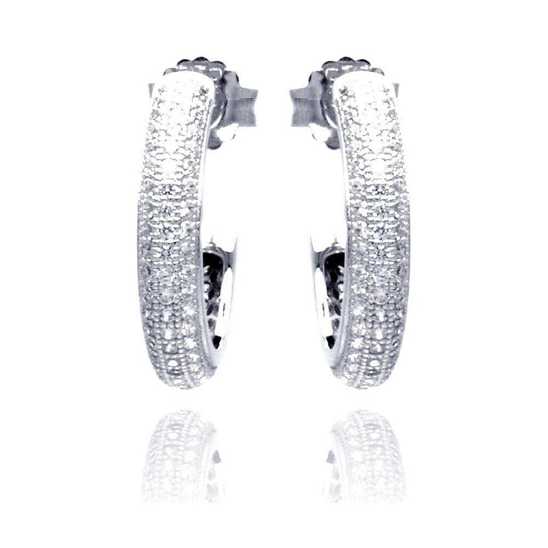 Silver 925 Rhodium Plated Micro Pave Clear Round CZ Hoop Earrings - ACE00056 | Silver Palace Inc.