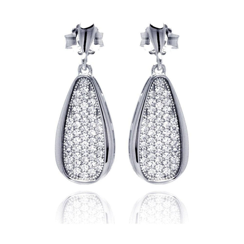 Silver 925 Rhodium Plated Micro Pave Clear Teardrop CZ Dangling Stud Earrings - ACE00057 | Silver Palace Inc.