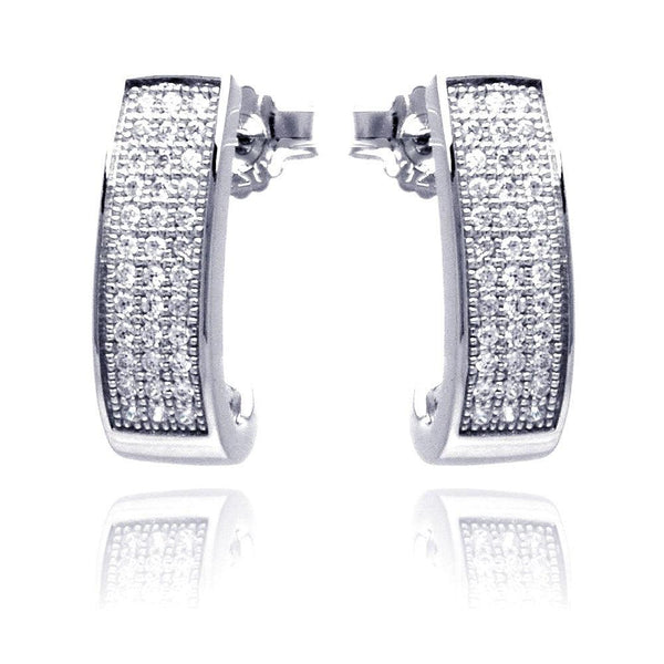 Silver 925 Rhodium Plated Micro Pave Clear Round Rectangle CZ Stud Earrings - ACE00058 | Silver Palace Inc.