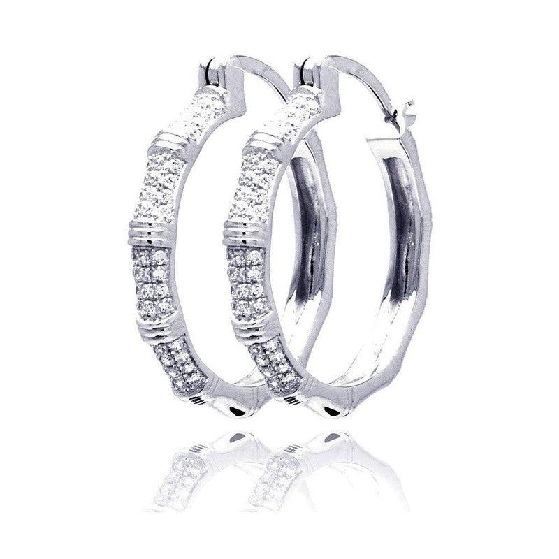 Silver 925 Rhodium Plated Micro Pave Clear CZ Hoop Earrings - ACE00062 | Silver Palace Inc.