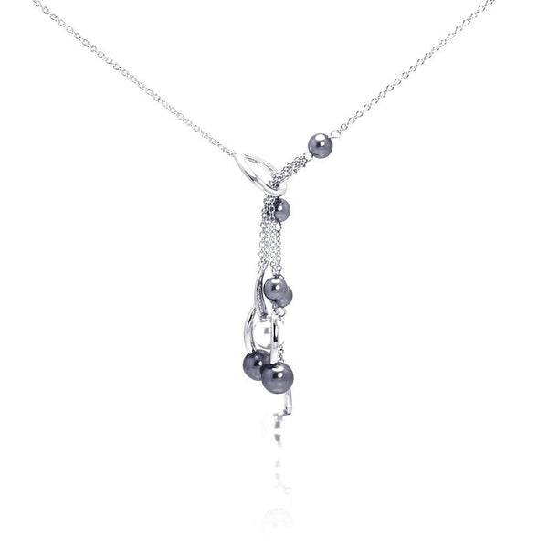Silver 925 Rhodium Plated Multi Pearl Drop Pendant Necklace - BGN00051 | Silver Palace Inc.