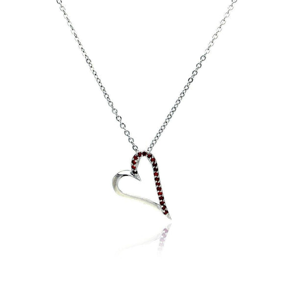 Silver 925 Red CZ Rhodium Plated Heart Pendant Necklace - BGP00023 | Silver Palace Inc.