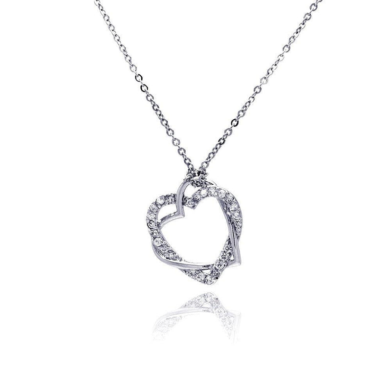 Closeout-Silver 925 Clear CZ Rhodium Plated Braided Heart Pendant Necklace - BGP00029 | Silver Palace Inc.