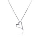 Silver 925 Clear CZ Rhodium Plated Open Heart Pendant Necklace - BGP00033 | Silver Palace Inc.