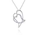 Closeout-Silver 925 Clear CZ Rhodium Plated Double Heart Pendant Necklace - BGP00047 | Silver Palace Inc.