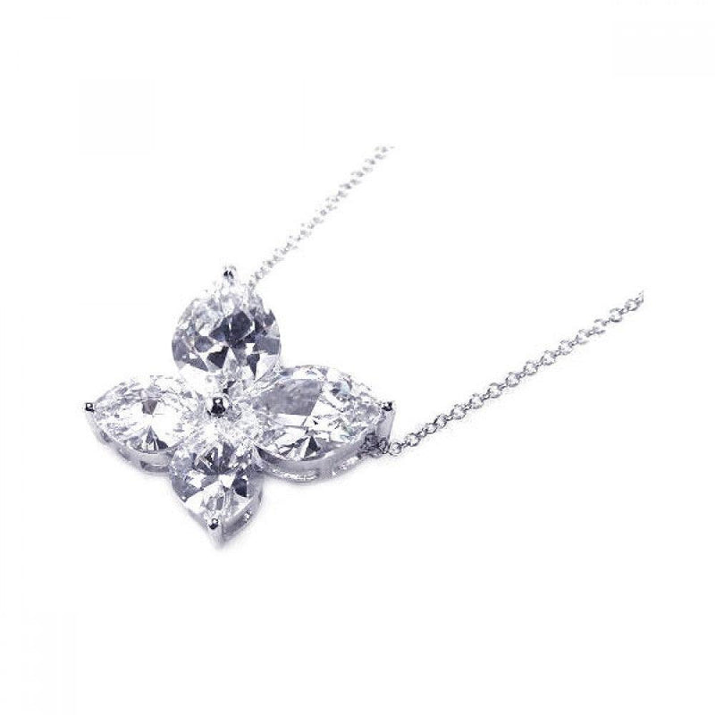 Closeout-Silver 925 Clear CZ Rhodium Plated Butterfly Pendant Necklace - BGP00054 | Silver Palace Inc.