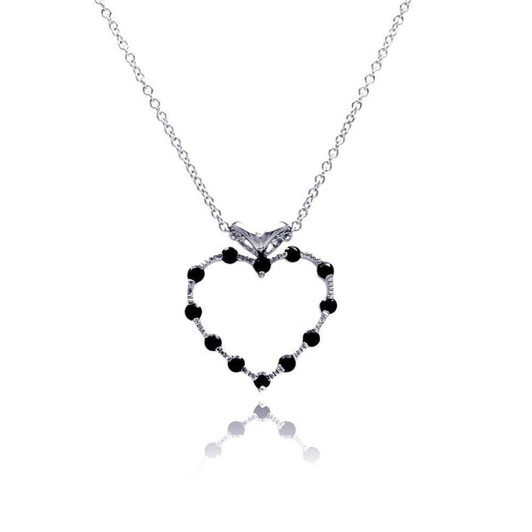 Silver 925 Black CZ Rhodium Plated Heart Pendant Necklace - BGP00055 | Silver Palace Inc.