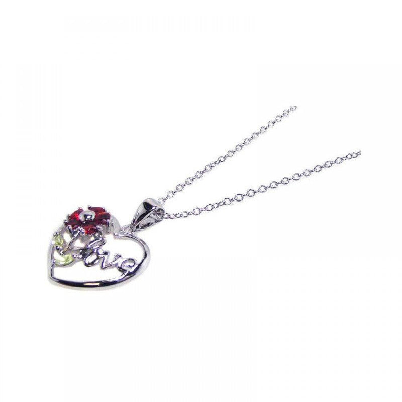 Silver 925 Red CZ Rhodium Plated Love Heart Pendant Necklace - BGP00062 | Silver Palace Inc.