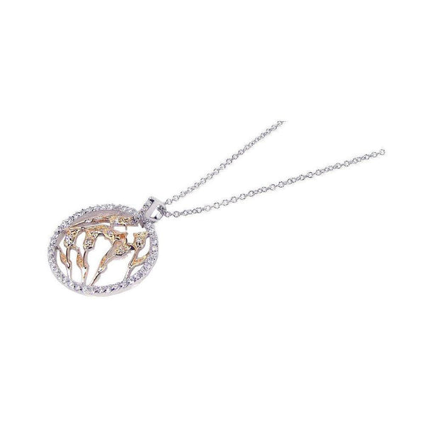 Silver 925 Yellow Clear CZ Rhodium Plated Flower Pendant Necklace - BGP00079 | Silver Palace Inc.