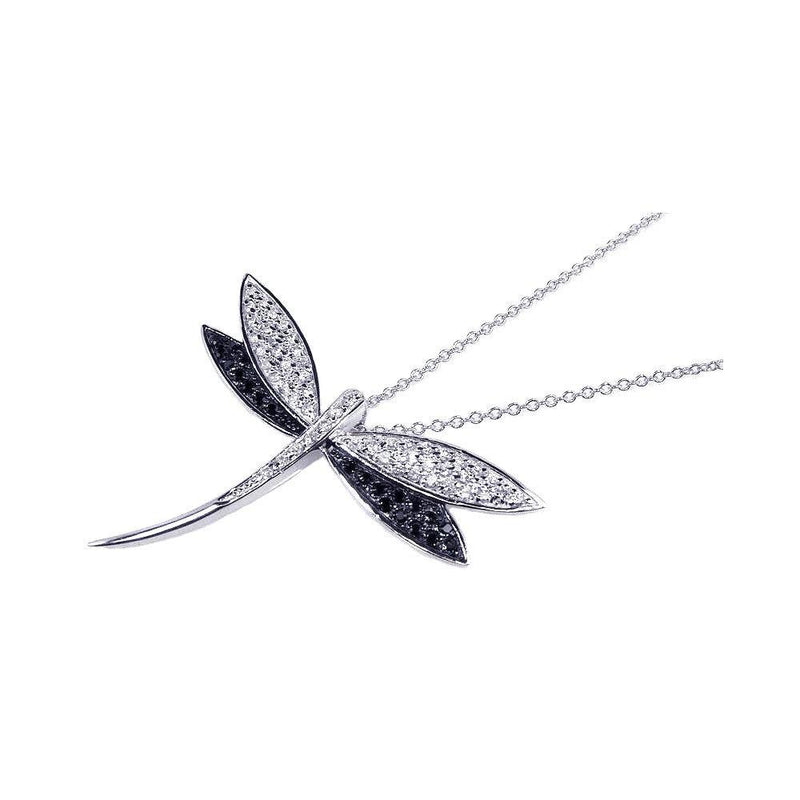 Silver 925 Black Clear CZ Rhodium Plated Butterfly Pendant Necklace - BGP00083 | Silver Palace Inc.