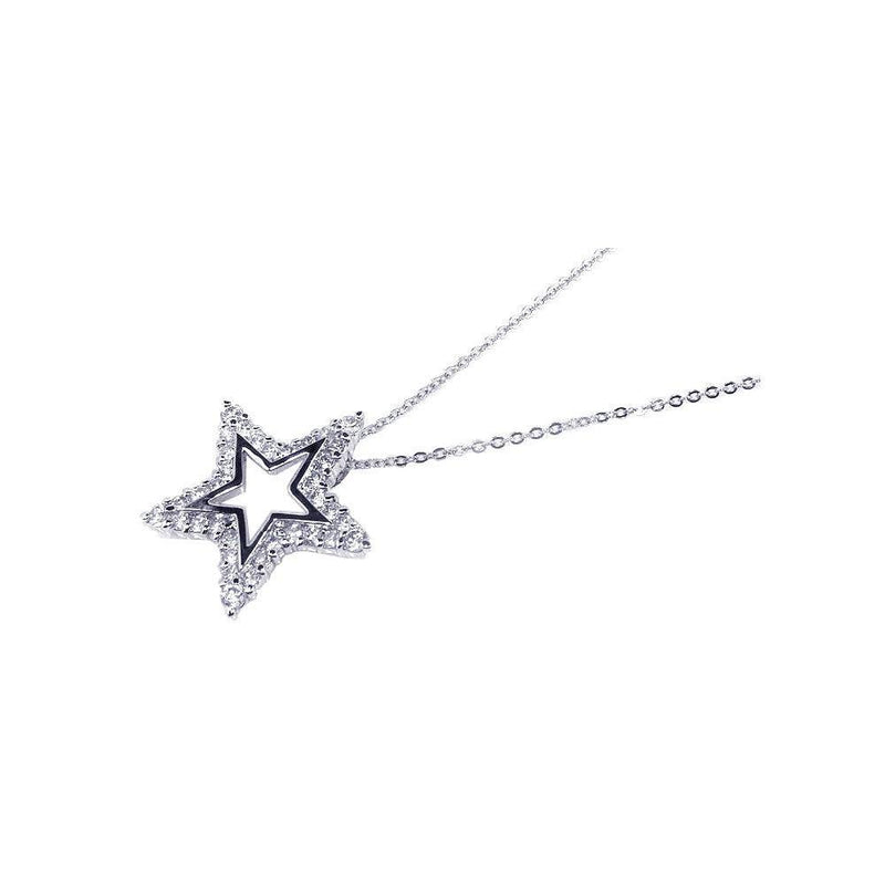 Silver 925 Clear CZ Rhodium Plated Star Pendant Necklace - BGP00089 | Silver Palace Inc.