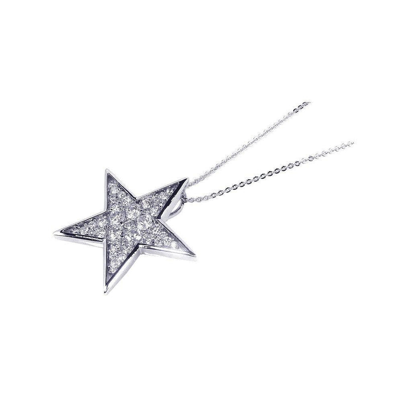 Closeout-Silver 925 Clear CZ Rhodium Plated Star Pendant Necklace - BGP00090 | Silver Palace Inc.