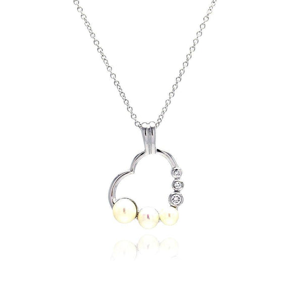 Silver 925 Red CZ Rhodium Plated Pearl Heart Pendant Necklace - BGP00097 | Silver Palace Inc.