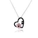 Silver 925 Black CZ Rhodium Plated Flower Heart Pendant Necklace - BGP00139 | Silver Palace Inc.