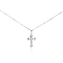 Silver 925 Clear CZ Rhodium Plated Cross Pendant Necklace - BGP00157 | Silver Palace Inc.