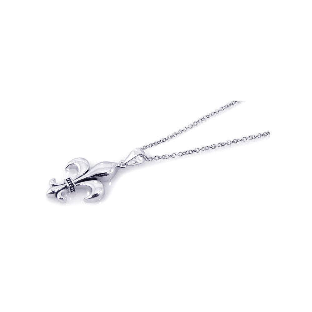 Silver 925 Rhodium Plated Fleur De Lis CZ Necklace - BGP00182 | Silver Palace Inc.