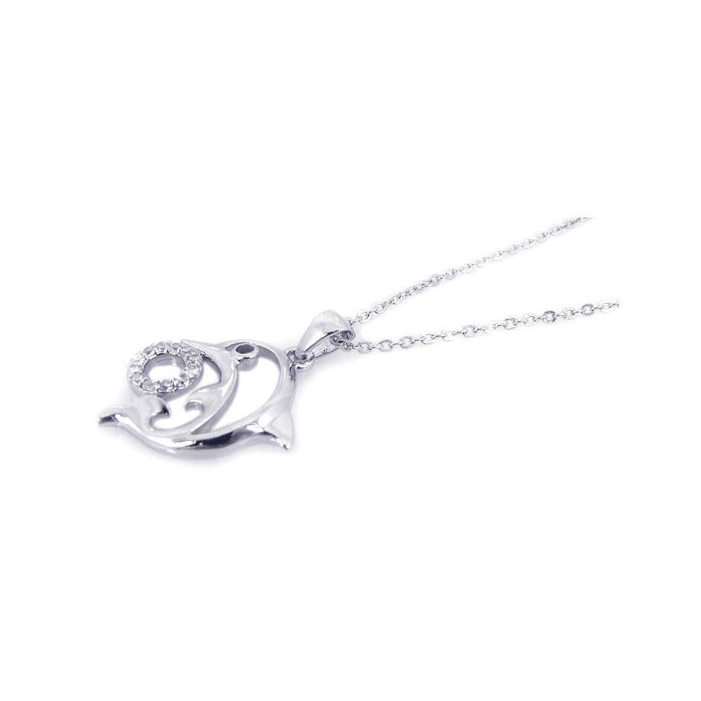 Silver 925 Rhodium Open Dolphin CZ Necklace - BGP00196 | Silver Palace Inc.