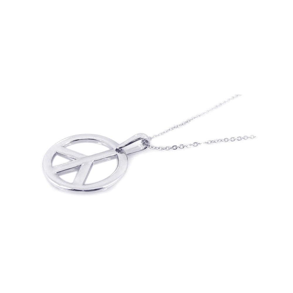 Silver 925 Rhodium Open Peace Sign CZ Necklace - BGP00197 | Silver Palace Inc.
