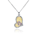 Silver 925 Gold and Rhodium Four Toned Sideways Double Heart CZ Necklace - BGP00198 | Silver Palace Inc.