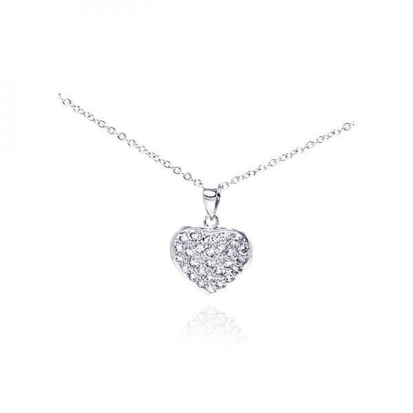 Silver 925 Rhodium Heart Encrusted CZ Necklace - BGP00236 | Silver Palace Inc.