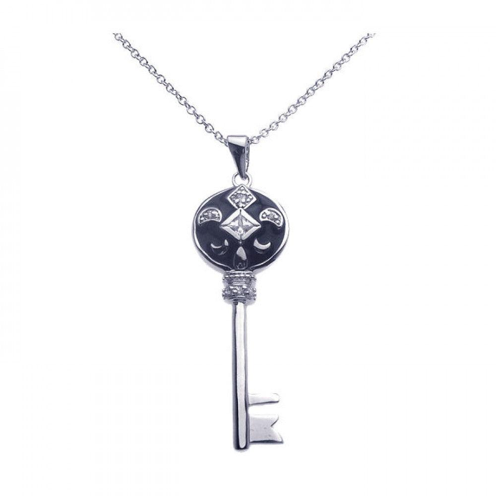 Silver 925 Black Rhodium Key CZ Dangling Necklace - BGP00263 | Silver Palace Inc.