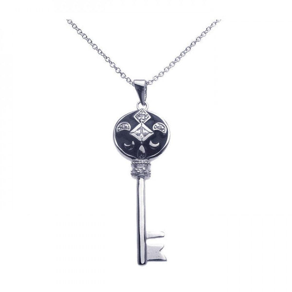 Silver 925 Black Rhodium Key CZ Dangling Necklace - BGP00263 | Silver Palace Inc.