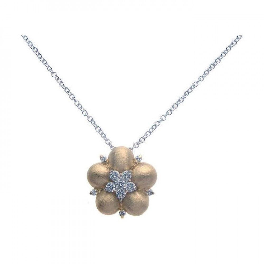 Silver 925 Gold Rhodium Flower CZ Necklace - BGP00264 | Silver Palace Inc.