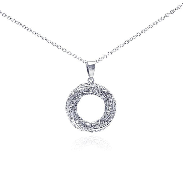 Silver 925 Rhodium Plated Open Circle CZ Dangling Necklace - BGP00265CLR | Silver Palace Inc.