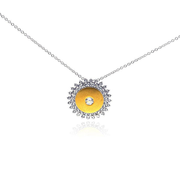 Silver 925 Rhodium Plated Yellow Sun CZ Necklace - BGP00267 | Silver Palace Inc.