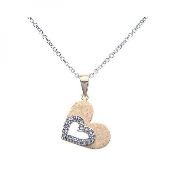 Silver 925 Gold Rhodium Plated Double Open Heart CZ Necklace - BGP00268 | Silver Palace Inc.