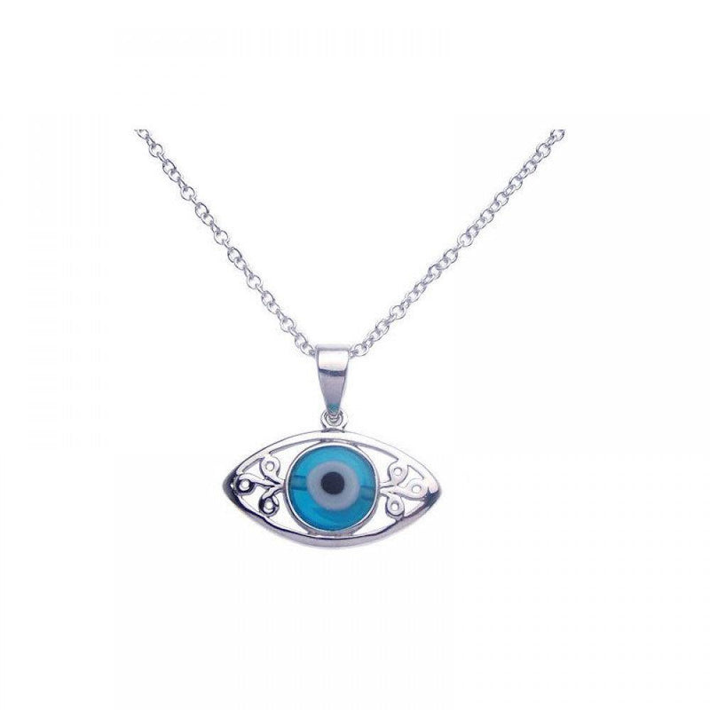 Silver 925 Rhodium Plated Open Evil Eye Filigree CZ Necklace - BGP00272 | Silver Palace Inc.