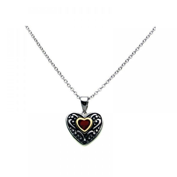 Silver 925 Oxidized Rhodium Red Heart CZ Inlay Necklace - BGP00274 | Silver Palace Inc.