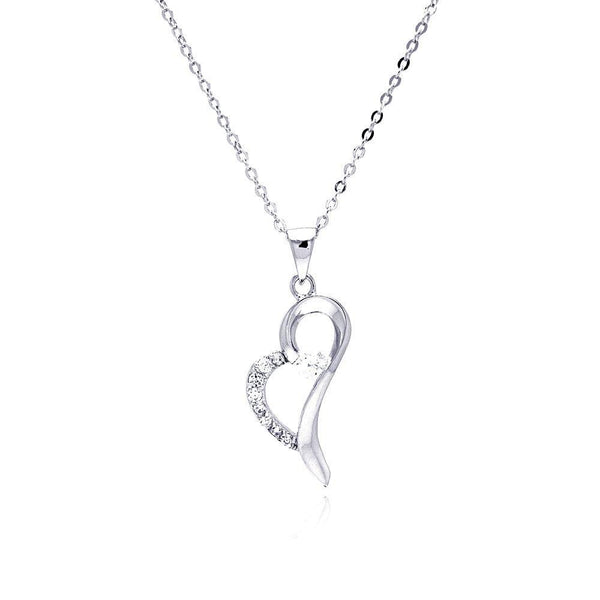 Silver 925 Rhodium Plated Open Heart CZ Dangling Necklace - BGP00275 | Silver Palace Inc.