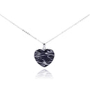 Closeout-Silver 925 Rhodium Plated Zebra Print Heart CZ Necklace - BGP00282 | Silver Palace Inc.