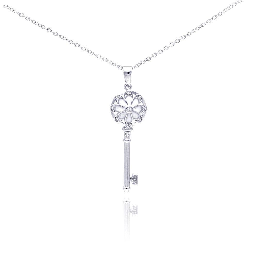 Silver 925 Rhodium Plated Key CZ Necklace - BGP00289 | Silver Palace Inc.