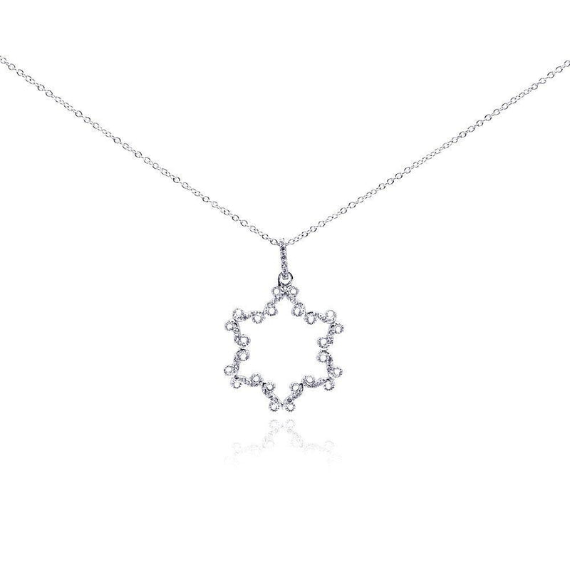 Closeout-Silver 925 Rhodium Plated Open Star CZ Necklace - BGP00290 | Silver Palace Inc.