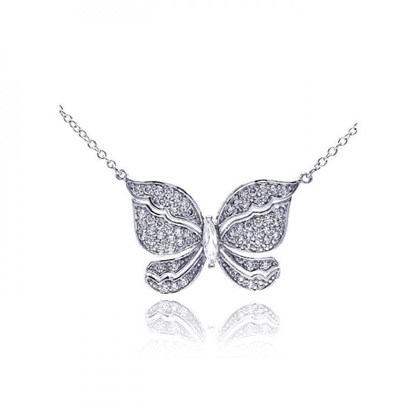 Silver 925 Rhodium Plated Butterfly CZ Necklace - BGP00299 | Silver Palace Inc.