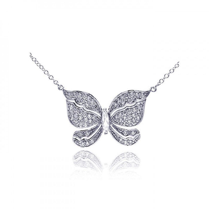 Silver 925 Rhodium Plated Butterfly CZ Necklace - BGP00299 | Silver Palace Inc.