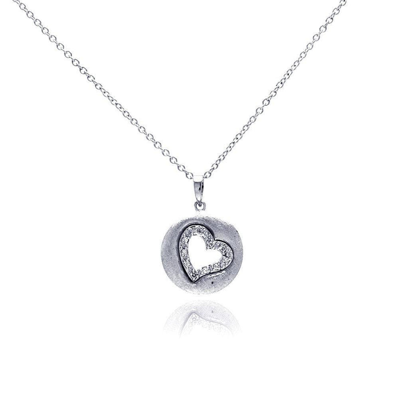 Silver 925 Rhodium Plated Open Heart Imprint CZ Necklace - BGP00304 | Silver Palace Inc.