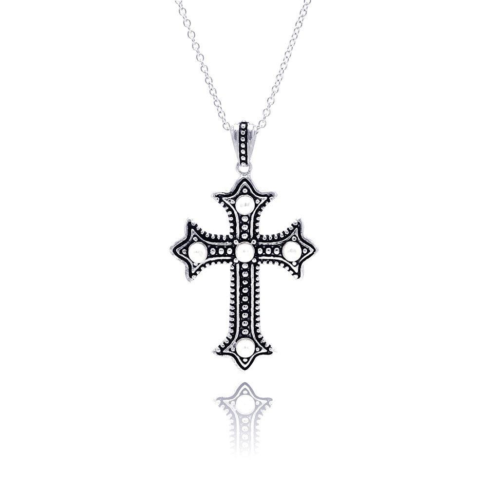 Closeout-Silver 925 Black Rhodium Plated Cross CZ Necklace - BGP00305 | Silver Palace Inc.