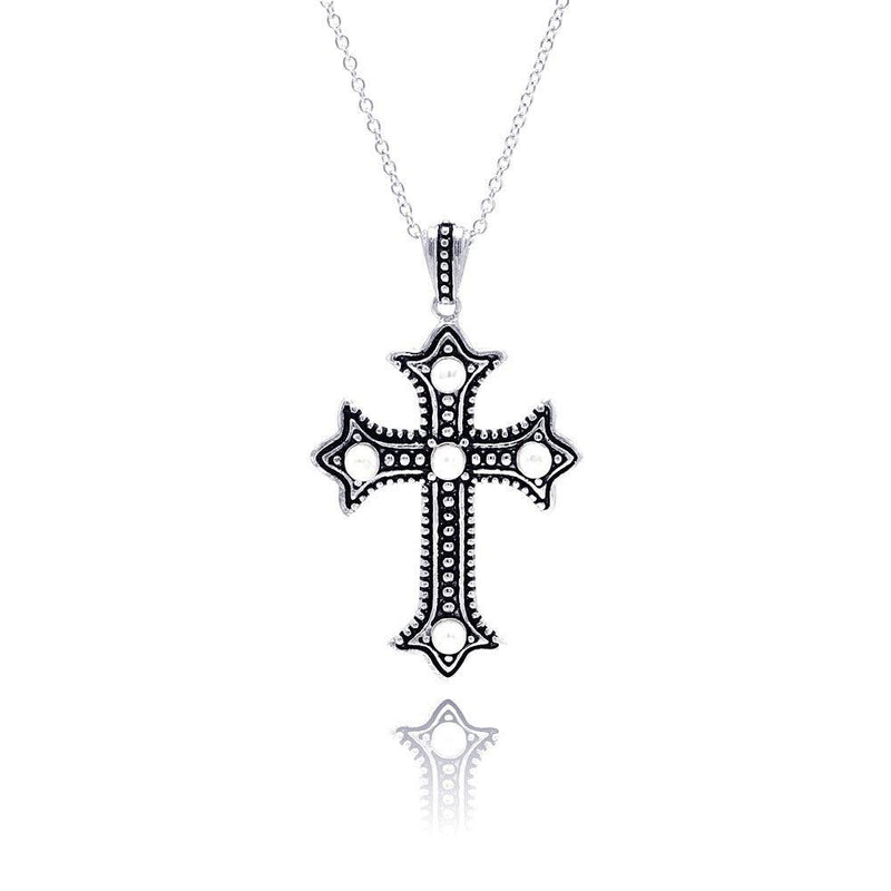 Closeout-Silver 925 Black Rhodium Plated Cross CZ Necklace - BGP00305 | Silver Palace Inc.