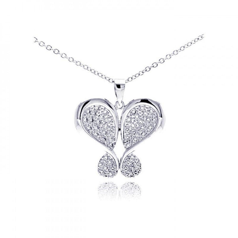 Silver 925 Rhodium Plated Butterfly Plated CZ Necklace - BGP00306 | Silver Palace Inc.