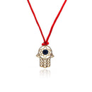 Silver 925 Gold Plated Open Hamsa CZ Red Cord Necklace - BGP00308 | Silver Palace Inc.