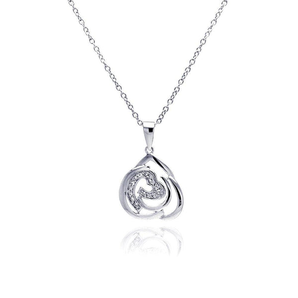 Silver 925 Rhodium Plated Abstract Design Heart CZ Necklace - BGP00309 | Silver Palace Inc.