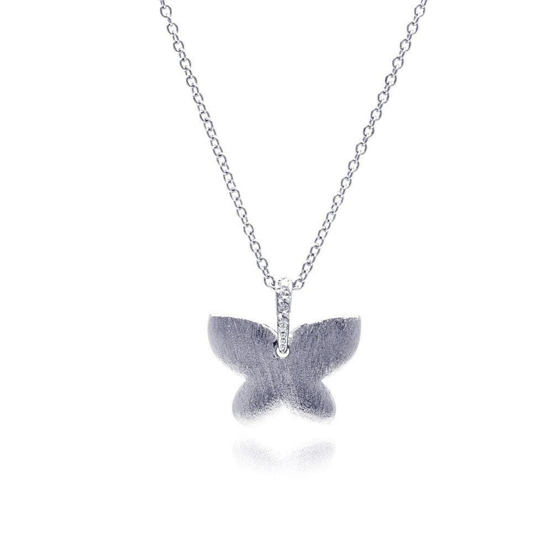 Silver 925 Rhodium Plated Matte Finish Butterfly CZ Necklace - BGP00312 | Silver Palace Inc.