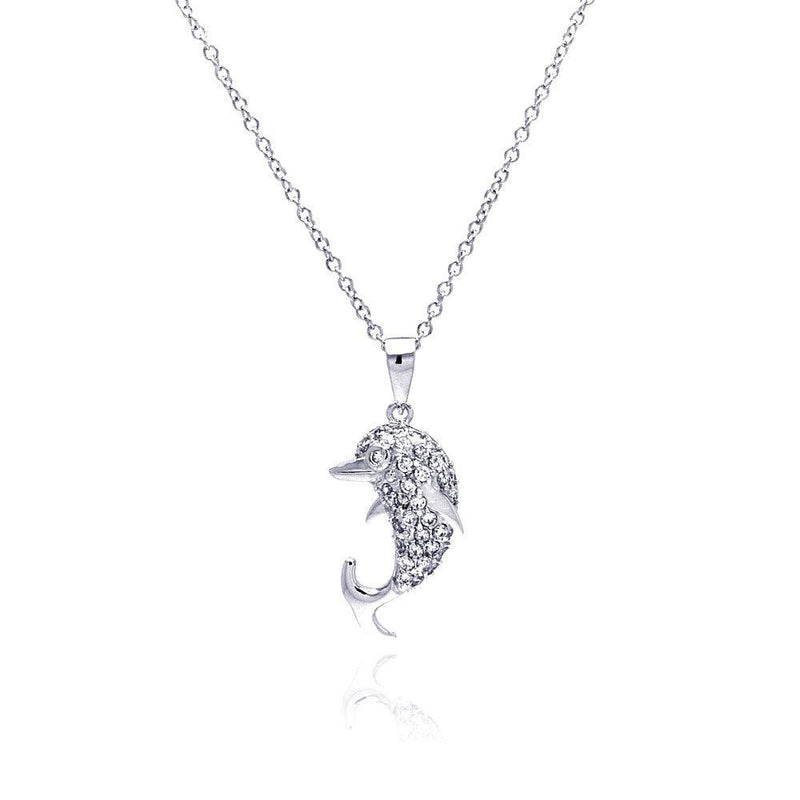 Silver 925 Rhodium Plated Dolphin CZ Necklace - BGP00329 | Silver Palace Inc.